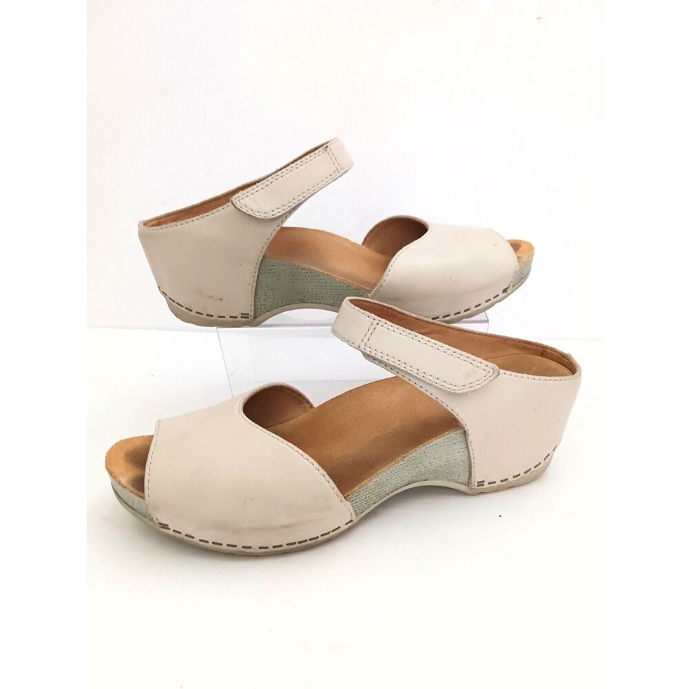 Dansko Tracy Wedge Clog Sandals Bone Leather EU 38 US 8